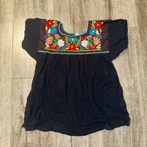 Authentic Mexican Embroidered Black Floral Girl’s Top